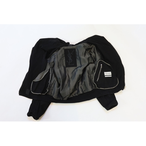 1024 - A vintage Yves Saint Laurent lady's hooded black double zipped bomber jacket, size 10-12