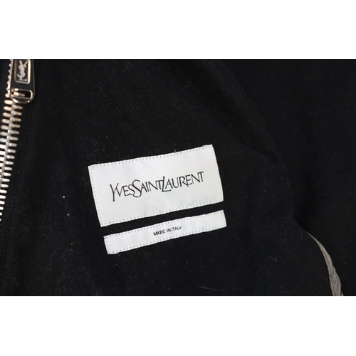 1024 - A vintage Yves Saint Laurent lady's hooded black double zipped bomber jacket, size 10-12