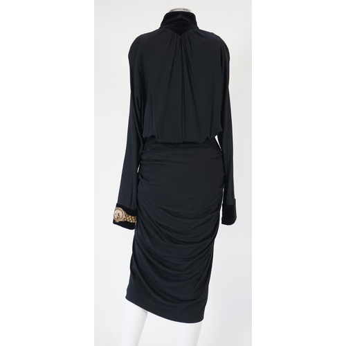 1025 - A Karl Lagerfeld black evening dress, stunning dress, velvet collar and velvet cuffs with gold bead ... 