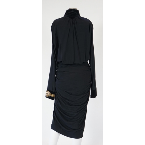 1025 - A Karl Lagerfeld black evening dress, stunning dress, velvet collar and velvet cuffs with gold bead ... 