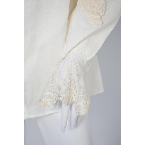 1027 - Two Ralph Lauren cotton blouses with lace detail, one cream and the other striped floral with cream ... 