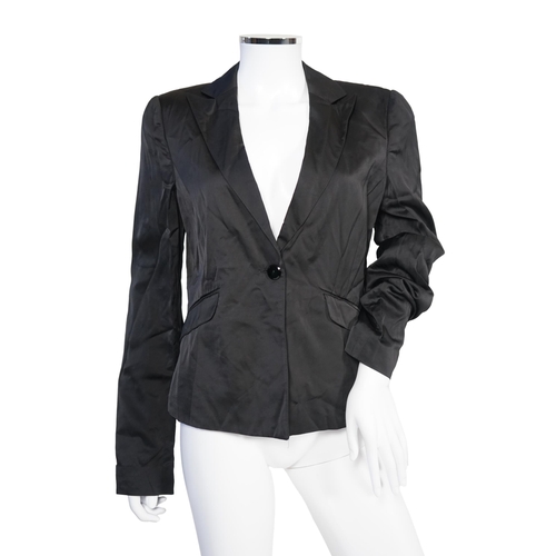 1029 - Four Emporio Armani lady's jackets, light blue silk jacket, grey satin finish jacket, black satin fi... 