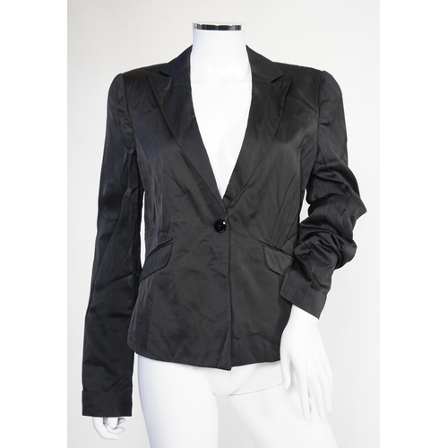 1029 - Four Emporio Armani lady's jackets, light blue silk jacket, grey satin finish jacket, black satin fi... 