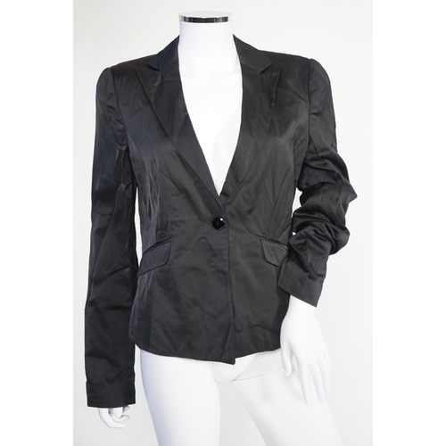 1029 - Four Emporio Armani lady's jackets, light blue silk jacket, grey satin finish jacket, black satin fi... 