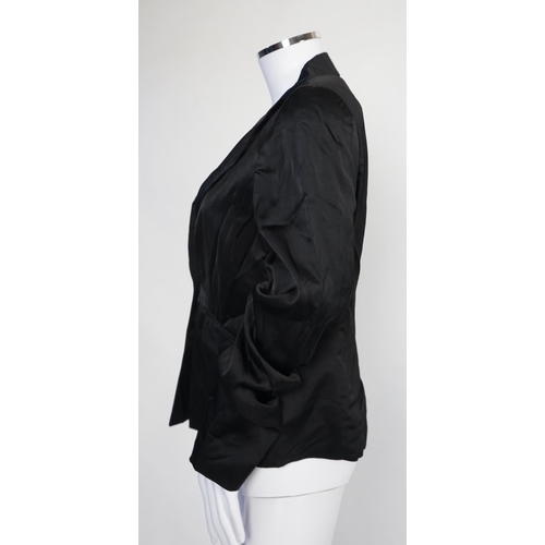 1029 - Four Emporio Armani lady's jackets, light blue silk jacket, grey satin finish jacket, black satin fi... 