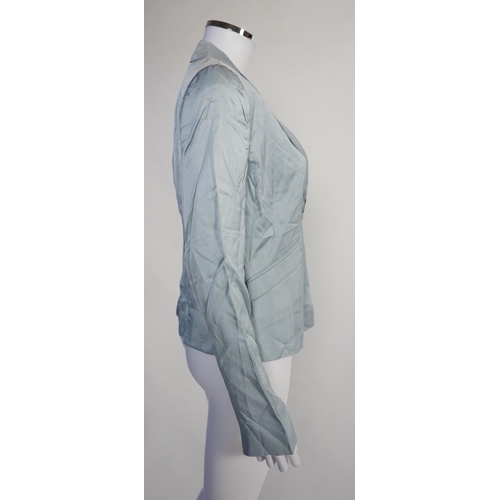 1029 - Four Emporio Armani lady's jackets, light blue silk jacket, grey satin finish jacket, black satin fi... 