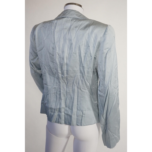 1029 - Four Emporio Armani lady's jackets, light blue silk jacket, grey satin finish jacket, black satin fi... 