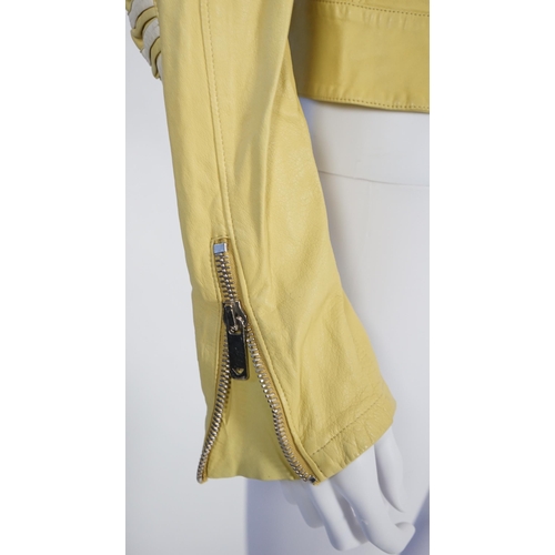 1033 - Two Emporio Armani lady's black jackets and one yellow leather biker jacket, long jacket size EU 40,... 