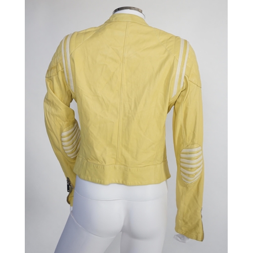 1033 - Two Emporio Armani lady's black jackets and one yellow leather biker jacket, long jacket size EU 40,... 