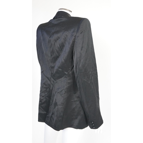 1033 - Two Emporio Armani lady's black jackets and one yellow leather biker jacket, long jacket size EU 40,... 