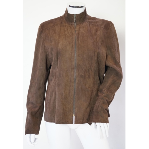 1035 - A Ralph Lauren, Polo Collection brown suede jacket, with zip front and sleeve detail, side slit pock... 