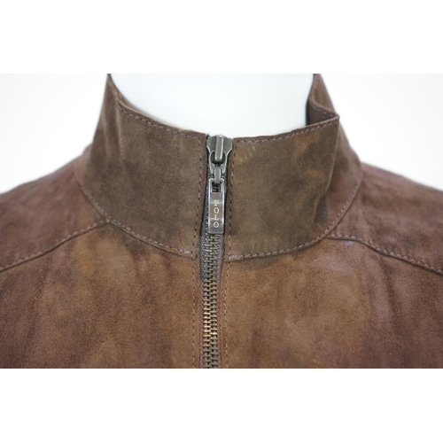 1035 - A Ralph Lauren, Polo Collection brown suede jacket, with zip front and sleeve detail, side slit pock... 