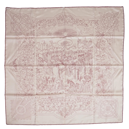 1039 - A Hermès Cavalcade de Mai printed light pink silk scarf, 90cm x 90cm