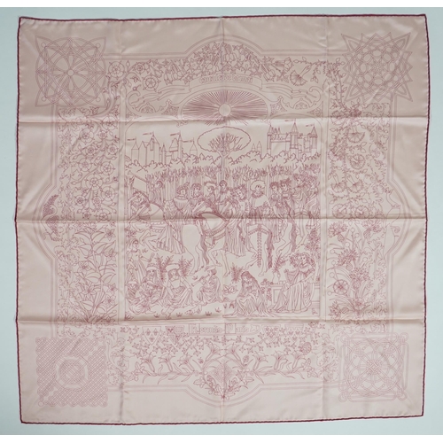 1039 - A Hermès Cavalcade de Mai printed light pink silk scarf, 90cm x 90cm