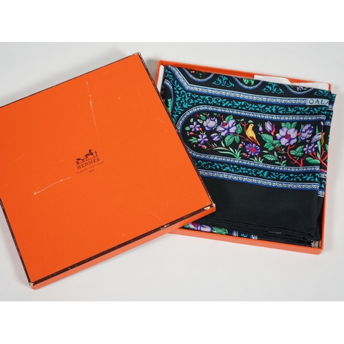 1048 - A Hermès silk scarf - Qalamdan by Catherine Baschet, c.1990, with bag and box, 90cm x 90cm