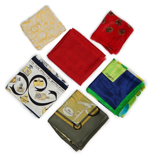 1049 - A Guerlain, Longchamp, Ungaro, Cartier style and two Celine style scarves (6) Guerlain silk scarf wi... 