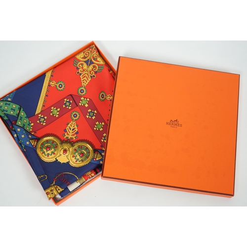 1051 - A Hermès Brins D'or silk scarf by Julia Abadie, Limited Edition piece with box, 90cm x 90cm