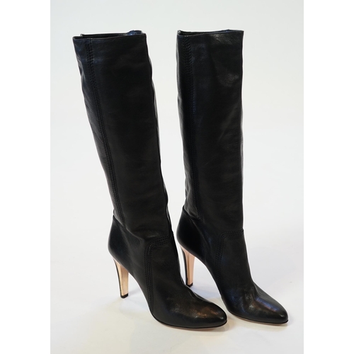 1054 - Two pairs of Jimmy Choo black leather heeled lady's boots, one short patent leather and the other lo... 