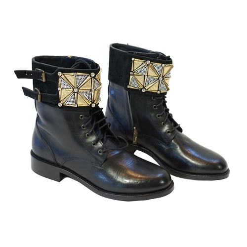 1060 - A pair of René Caovilla embellished unworn black leather biker boots, size EU 40