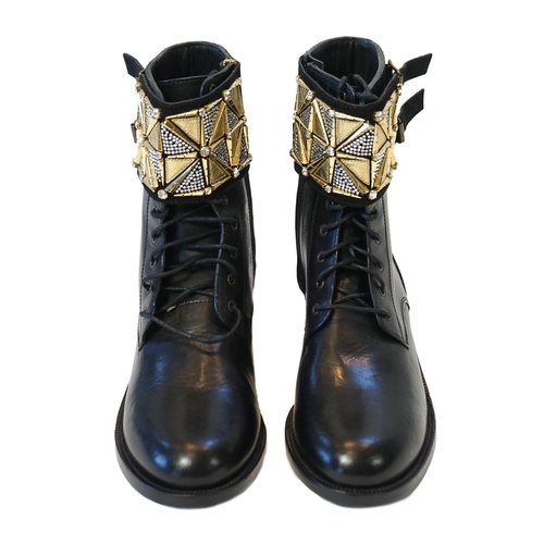 1060 - A pair of René Caovilla embellished unworn black leather biker boots, size EU 40