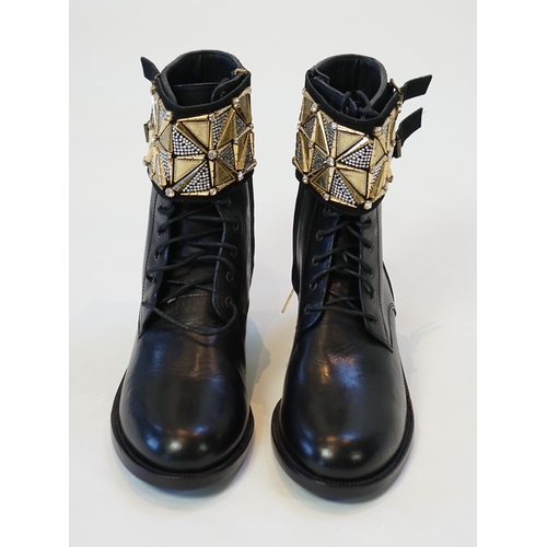 1060 - A pair of René Caovilla embellished unworn black leather biker boots, size EU 40