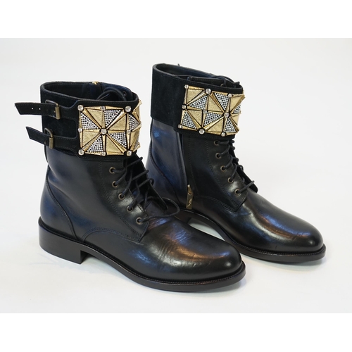 1060 - A pair of René Caovilla embellished unworn black leather biker boots, size EU 40