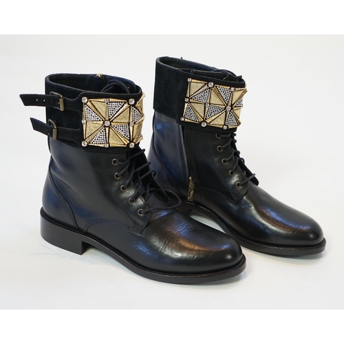 1060 - A pair of René Caovilla embellished unworn black leather biker boots, size EU 40