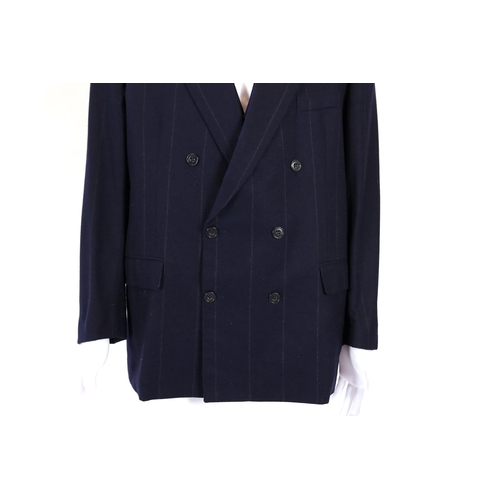 1083 - A Saint Laurent rive gauche gentlemen's navy chalk stripe three-piece double breasted wool suit, jac... 