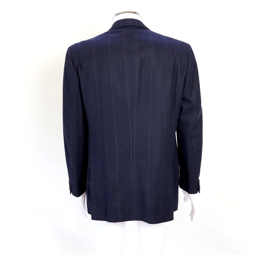 1083 - A Saint Laurent rive gauche gentlemen's navy chalk stripe three-piece double breasted wool suit, jac... 