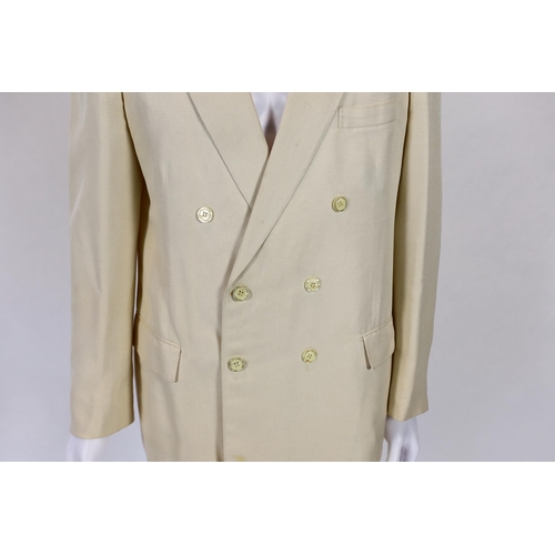 1084 - A Saint Laurent rive gauche gentlemen's cream silk weave double breasted dinner jacket, approx size ... 