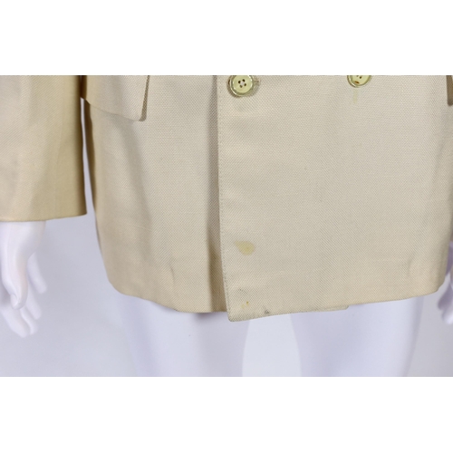 1084 - A Saint Laurent rive gauche gentlemen's cream silk weave double breasted dinner jacket, approx size ... 