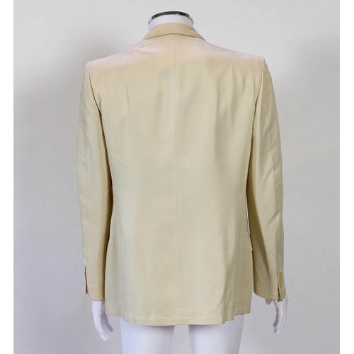 1084 - A Saint Laurent rive gauche gentlemen's cream silk weave double breasted dinner jacket, approx size ... 