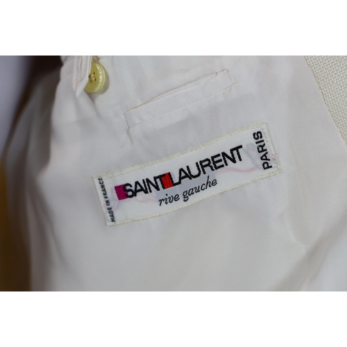 1084 - A Saint Laurent rive gauche gentlemen's cream silk weave double breasted dinner jacket, approx size ... 