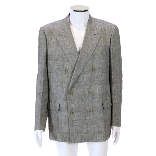 1085 - A Saint Laurent rive gauche gentlemen's Prince of Wales check double breasted linen suit, approx siz... 