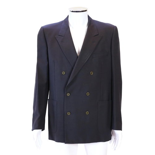 1086 - A Saint Laurent rive gauche gentlemen's navy blue double breasted blazer, approx size 42"... 