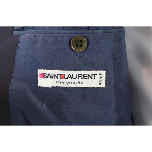 1086 - A Saint Laurent rive gauche gentlemen's navy blue double breasted blazer, approx size 42"... 