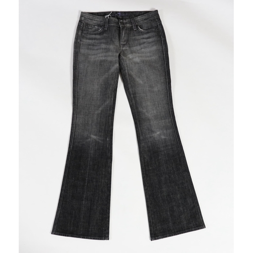 1099 - Three pairs of 7 All Mankind lady's jeans, distressed stone wash blue bootcut, washed out blue flare... 