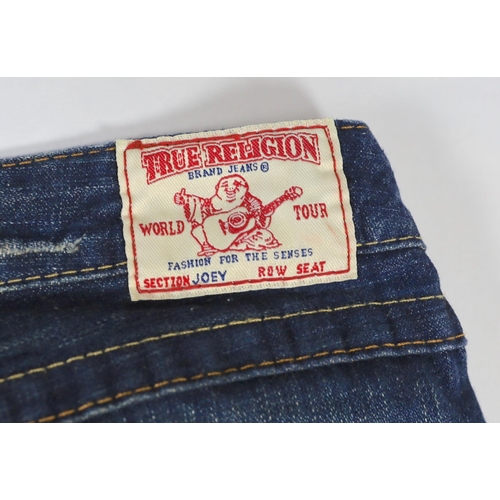 1100 - Four pairs of lady's designer jeans, two Pairs of blue True Religion bootcut/flare jeans, a pair of ... 