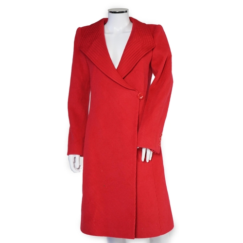 1108 - A lady's Armani Collezioni red coat, 65% Angora 35% wool, size 44