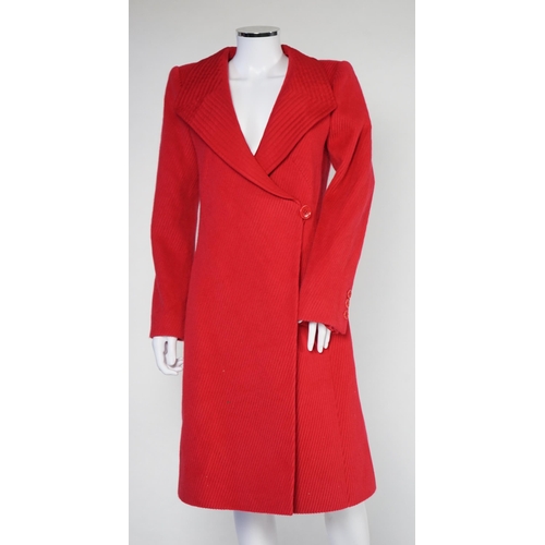 1108 - A lady's Armani Collezioni red coat, 65% Angora 35% wool, size 44