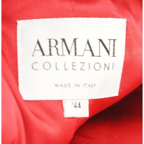 1108 - A lady's Armani Collezioni red coat, 65% Angora 35% wool, size 44