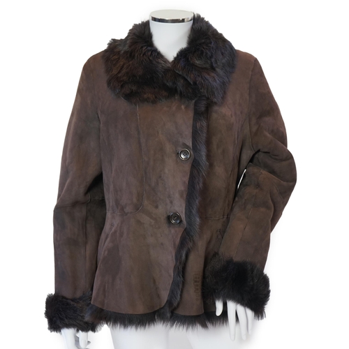 1111 - A lady's L K Bennett brown shearling jacket, size Large