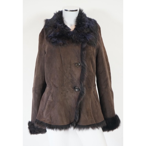 1111 - A lady's L K Bennett brown shearling jacket, size Large