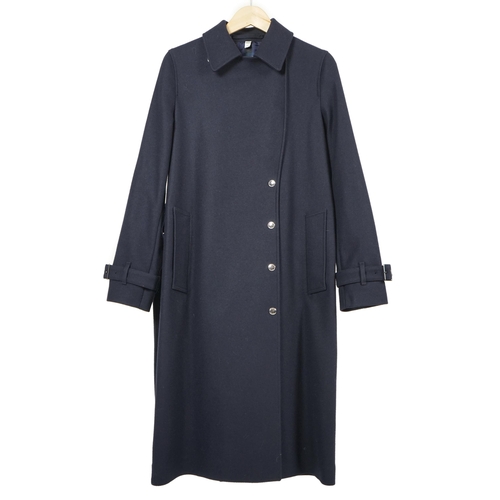 1114 - A Burberry lady's navy wool trench coat with chrome buttons, size UK6