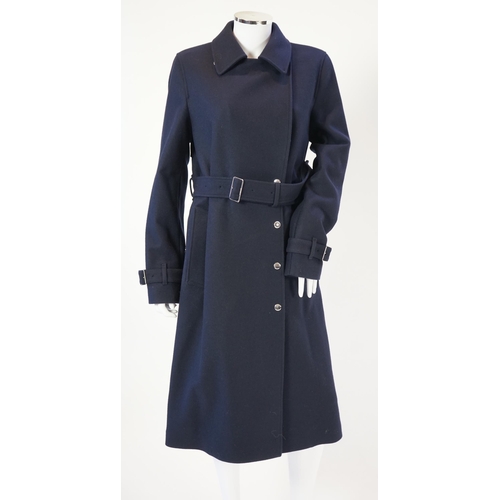 1114 - A Burberry lady's navy wool trench coat with chrome buttons, size UK6