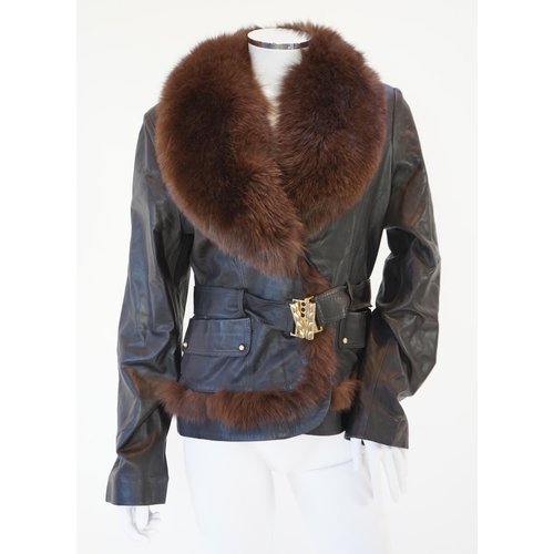 1115 - Two Desch lady's brown leather coats, one with fur collar the other with suede ruffle detail, both s... 