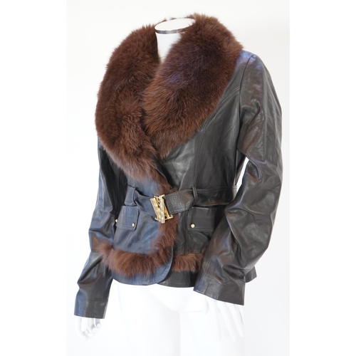 1115 - Two Desch lady's brown leather coats, one with fur collar the other with suede ruffle detail, both s... 