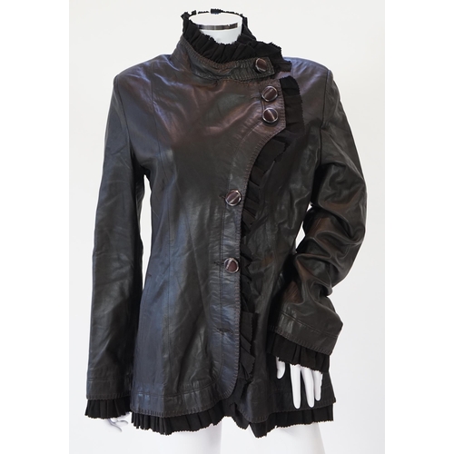 1115 - Two Desch lady's brown leather coats, one with fur collar the other with suede ruffle detail, both s... 