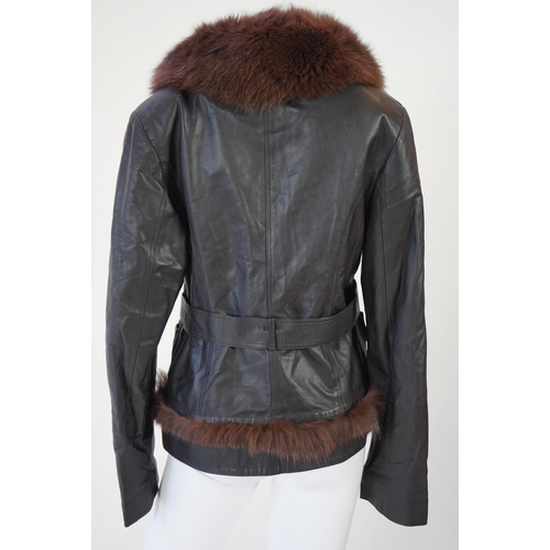 1115 - Two Desch lady's brown leather coats, one with fur collar the other with suede ruffle detail, both s... 