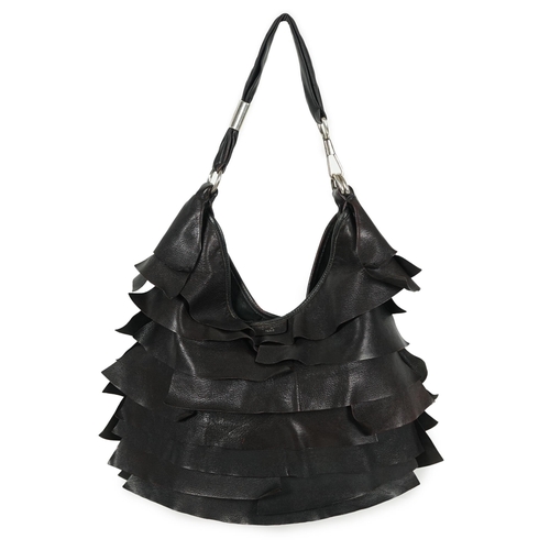 1116 - A vintage Yves Saint Laurent Chevre Ruffle Saint Tropez shoulder bag in black leather, designed by T... 